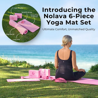 NOLAVA 6 - Piece Pink TPE Yoga Mat Set with Knee Pad Cushion, Yoga Blocks, Stretch Strap & Mat Slap Band – The Ultimate Yoga Bundle for Comfort, Style, and Motivation - Nolava Designs