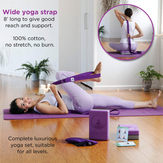 NOLAVA 7 - Piece Purple Yoga Mat Set – Complete Yoga Starter Kit for Home Workouts - Nolava Designs
