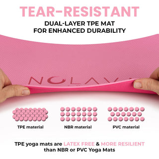 NOLAVA 6 - Piece Pink TPE Yoga Mat Set with Knee Pad Cushion, Yoga Blocks, Stretch Strap & Mat Slap Band – The Ultimate Yoga Bundle for Comfort, Style, and Motivation - Nolava Designs
