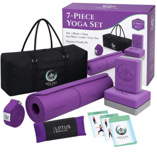 Nolava Designs NOLAVA Complete 7-Piece Purple Yoga Set — Mat, Blocks, Eye Pillow, Cards & Carry Tote YOGA & MEDITATION