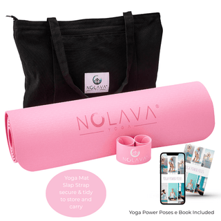NOLAVA Pink TPE Yoga Mat with Carry Tote – 72"x24", Non - Slip, Eco - Friendly, 1/4" Thick – Includes Slap Band & Storage Sleeve for Yoga, Pilates & Home Workouts - Nolava Designs