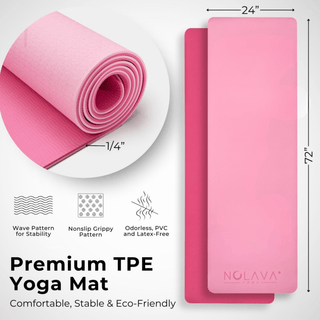NOLAVA Pink TPE Yoga Mat with Carry Tote – 72"x24", Non - Slip, Eco - Friendly, 1/4" Thick – Includes Slap Band & Storage Sleeve for Yoga, Pilates & Home Workouts - Nolava Designs